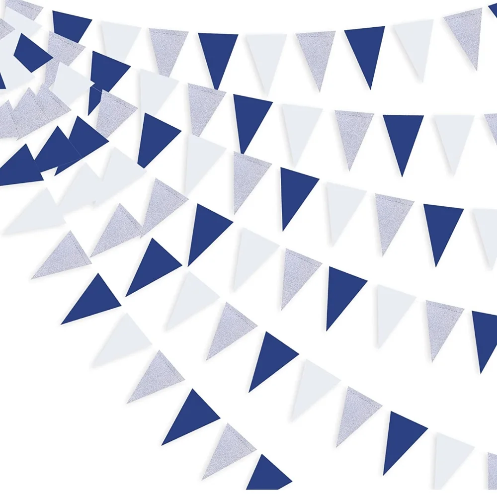 Brand party banner streamer Navy Blue Silver and White